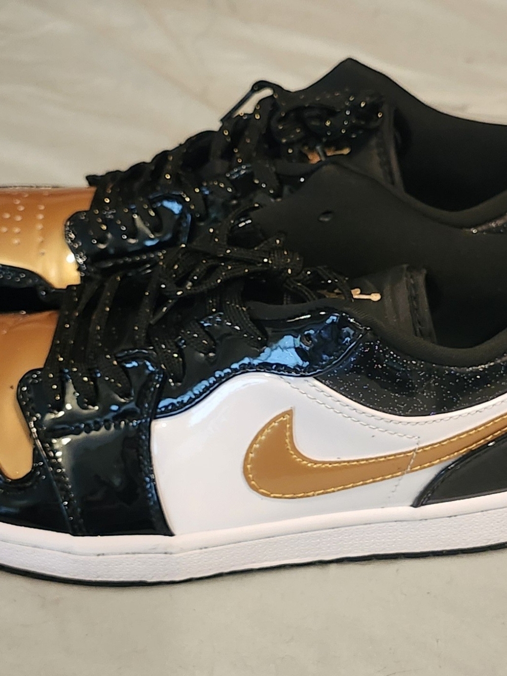 Nike Dunks Sneakers - Black, White & Metallic Gold